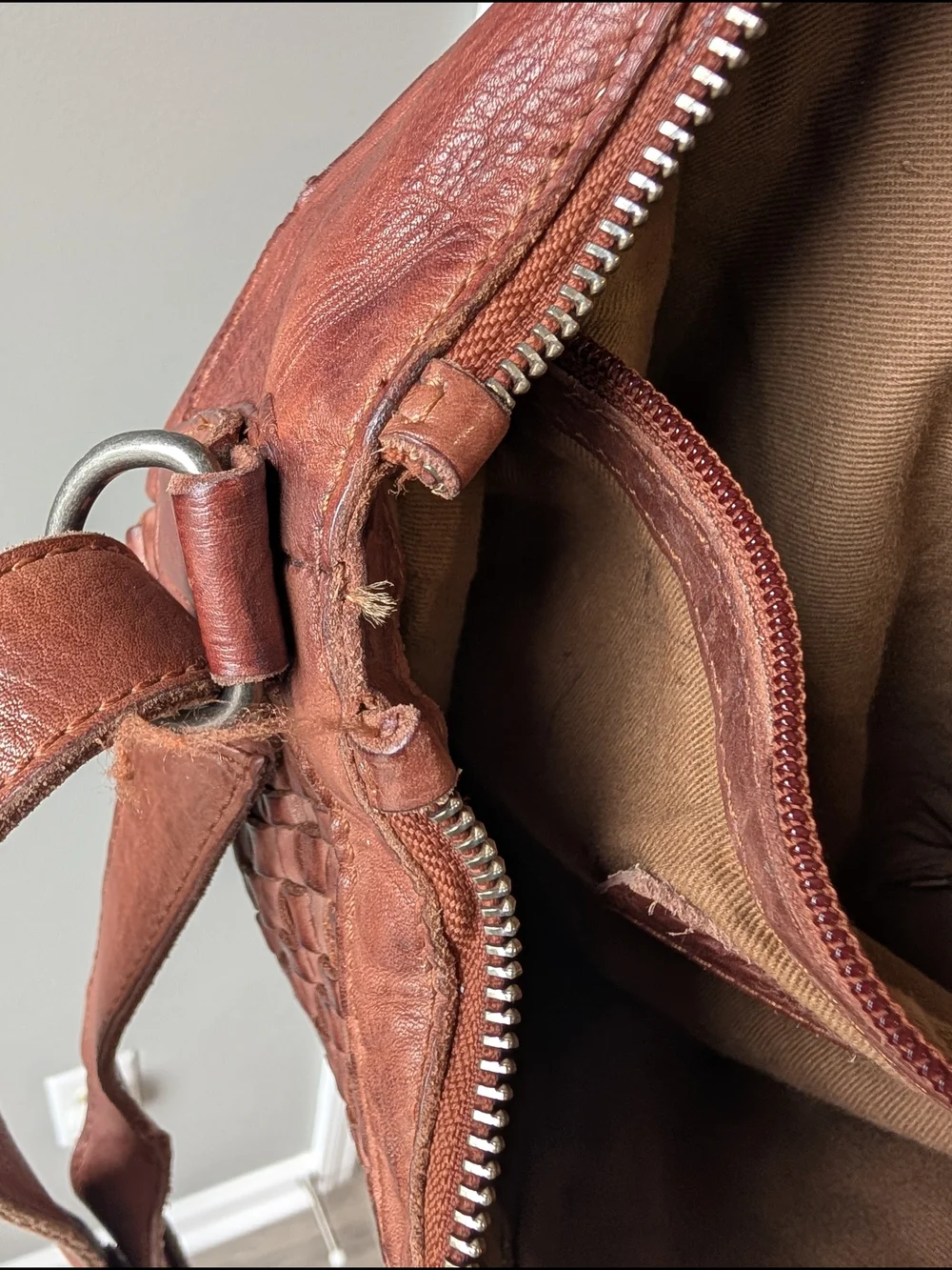 Boho Hobo Shoulder Purse Valenca Holland Cognac Woven Leather CrossbodyBag 10x11
